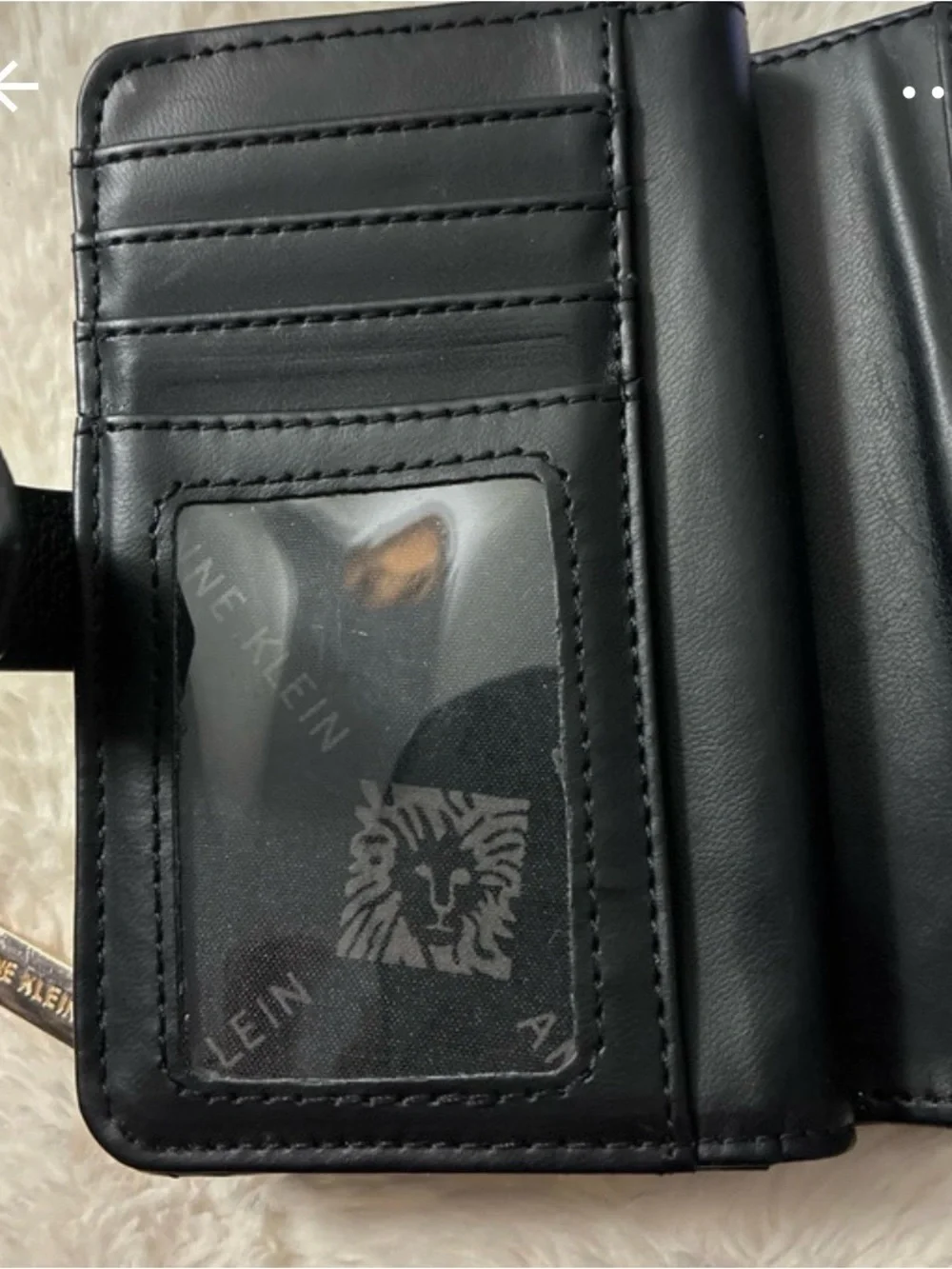 Anne Klein Black Embossed Leather Wallet with Gold AK Emblem